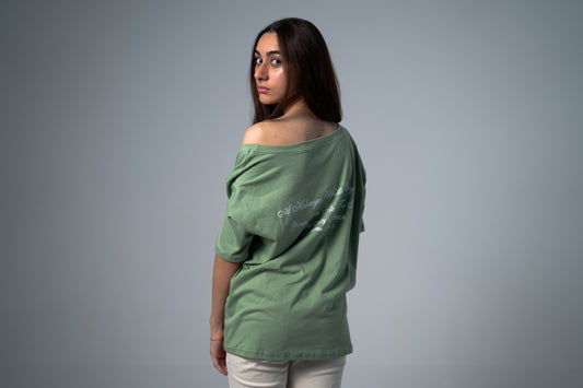 HER STORY OFF SHOULDER T-SHIRT IN MINT GREEN