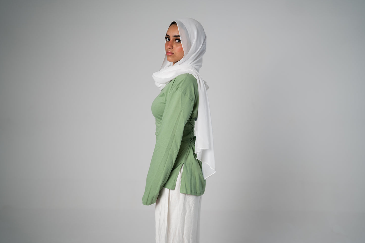 HER MODEST HEKAYA LONG SLEEVE SHIRT IN MINT GREEN