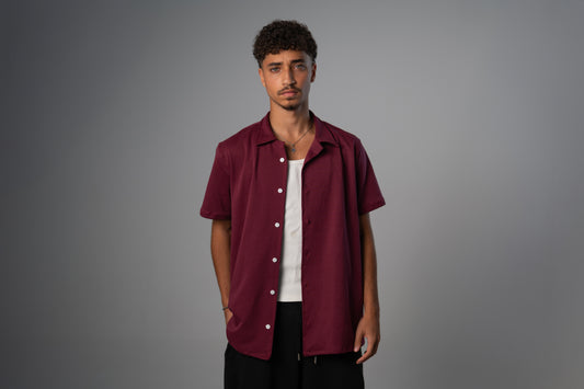 HIS STORY SHORT SLEEVE SHIRT IN BURGANDY