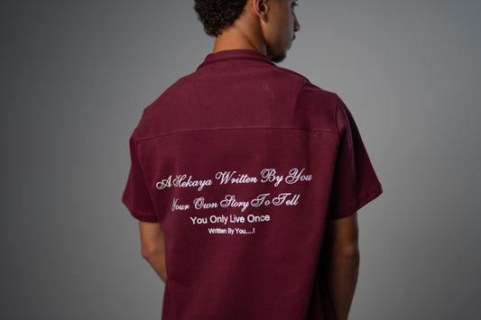 HIS STORY SHORT SLEEVE SHIRT IN BURGANDY